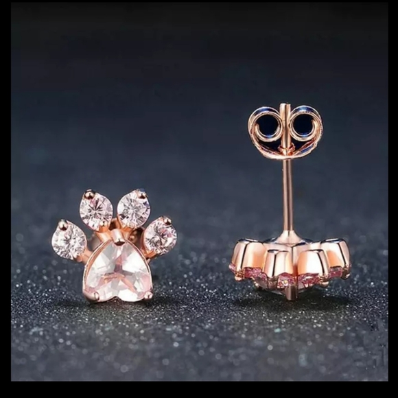 Rose gold ss925 crystal dog or cat paw print earrings nwt - Picture 1 of 3